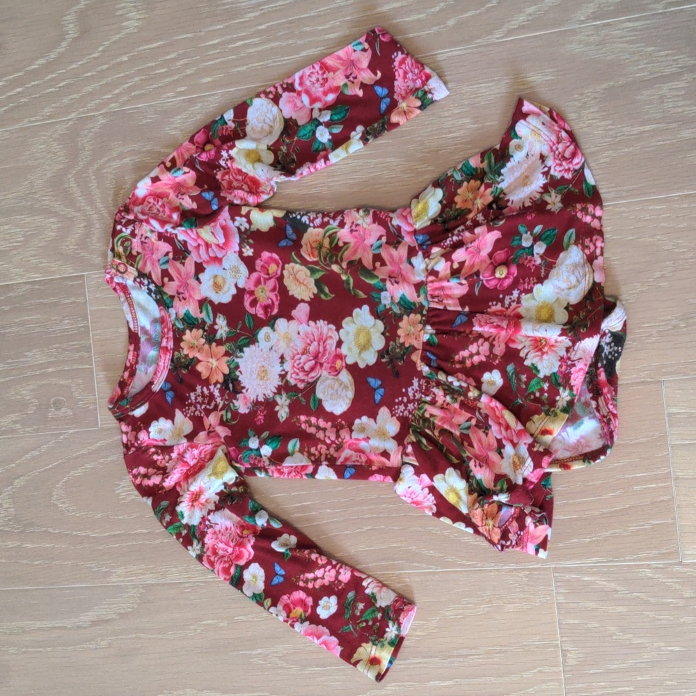 Posh Peanut Burgundy Floral Long Sleeve Dress